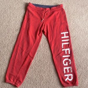 Women’s red Hilfiger sweatpants.